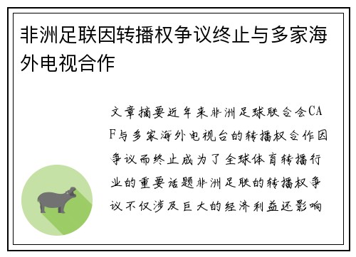 非洲足联因转播权争议终止与多家海外电视合作